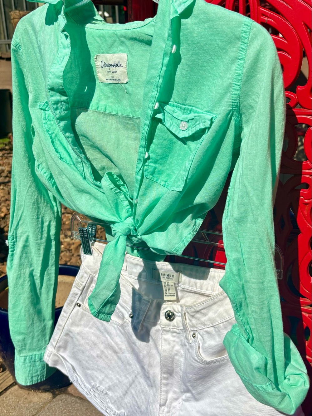 Aeropostale Mint Green Button-Down Pocket Shirt
